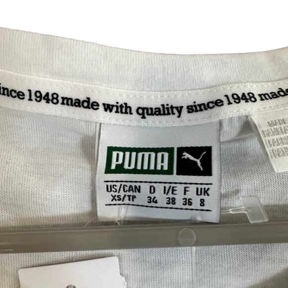 Puma White Short Sleeve Metallic Gold Logo Cat Front T-Shirt Women Sz XS - Picture 6 of 9